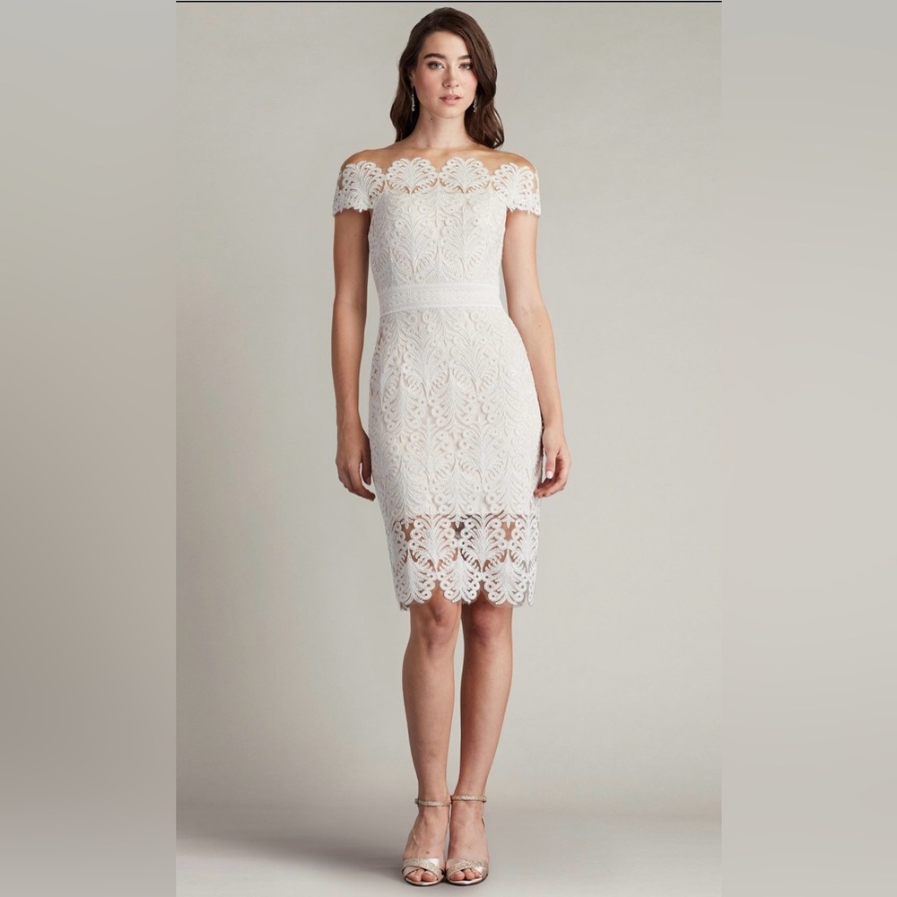 New TADASHI SHOJI Off-Shoulder Corded Lace Bodycon Midi Dress